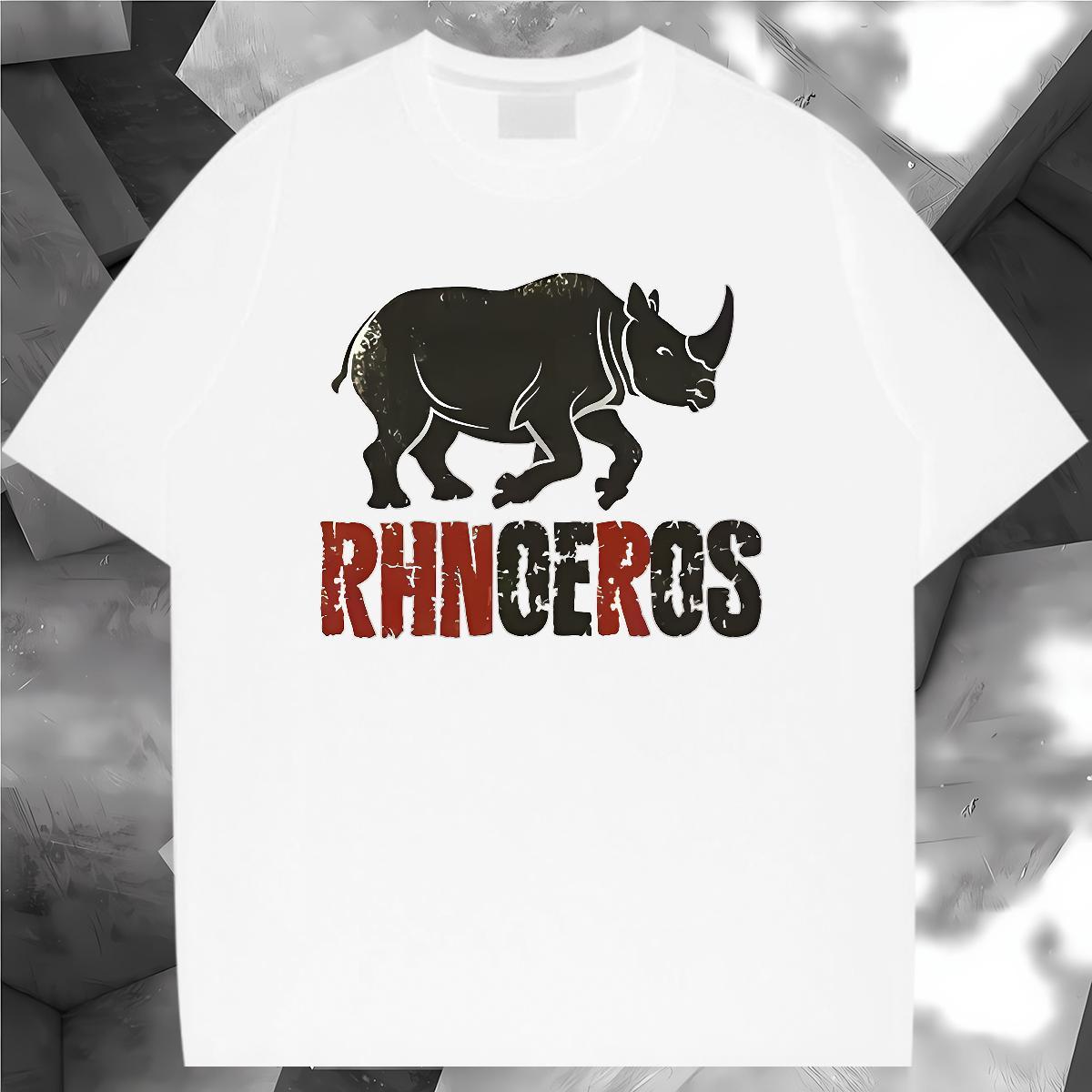 Fashion T Shirt For Man 230g Pure Cotton rhinoceros Sports Casual Tops Shirt Breathable Short Sleeve Unisex Couples T Shirts DIY Anime