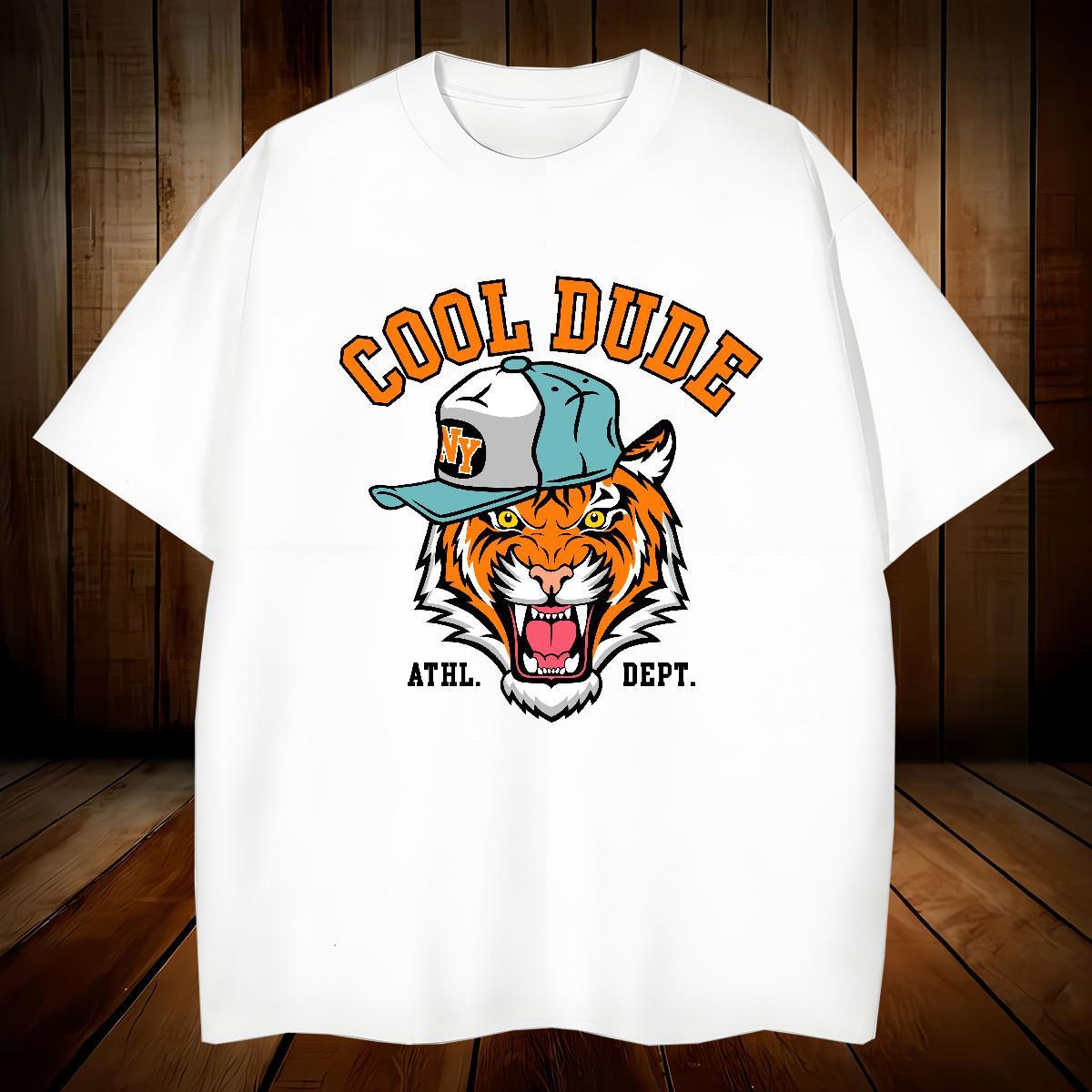 T-Shirts for Men 100% Cotton 230g tiger Summer Casual Breathable Short Sleeve Oversized 3XL 4XL Men Tshirts 2024 New Cool Clothes