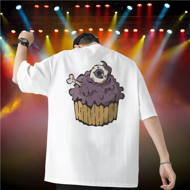 2024 T-Shirts for Men 230g 100% Cotton terror Anime Printing Street Tops Tees Crew Neck Breathable Popular Men Tshirts DIY Anime