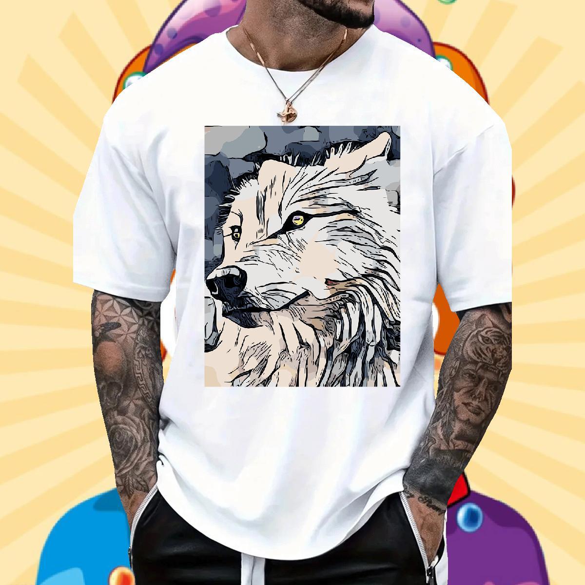 Custom T shirt 230g Pure Cotton wolf Anime Printing Street Tops Breathable Short Sleeve Free Shipping Men Tops Tees Floral Print