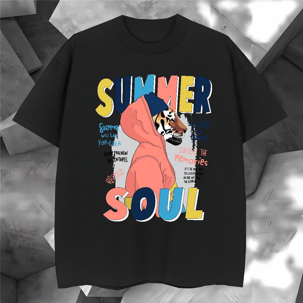 Mens T Shirts 230g Pure Cotton tiger Street Breathable Crew Neck DIY Anime Men Clothes T-Shirt Stylist High Quality Tops Tees