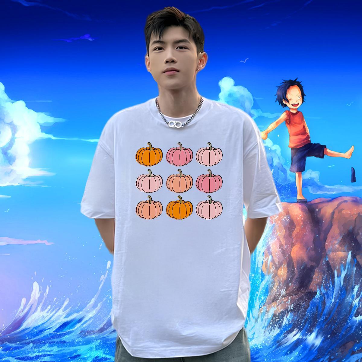 2024 New T Shirt For Man 100% Cotton 230g pumpkin Street Tees Breathable Soft Classic Mens Tshirts White Plus Size