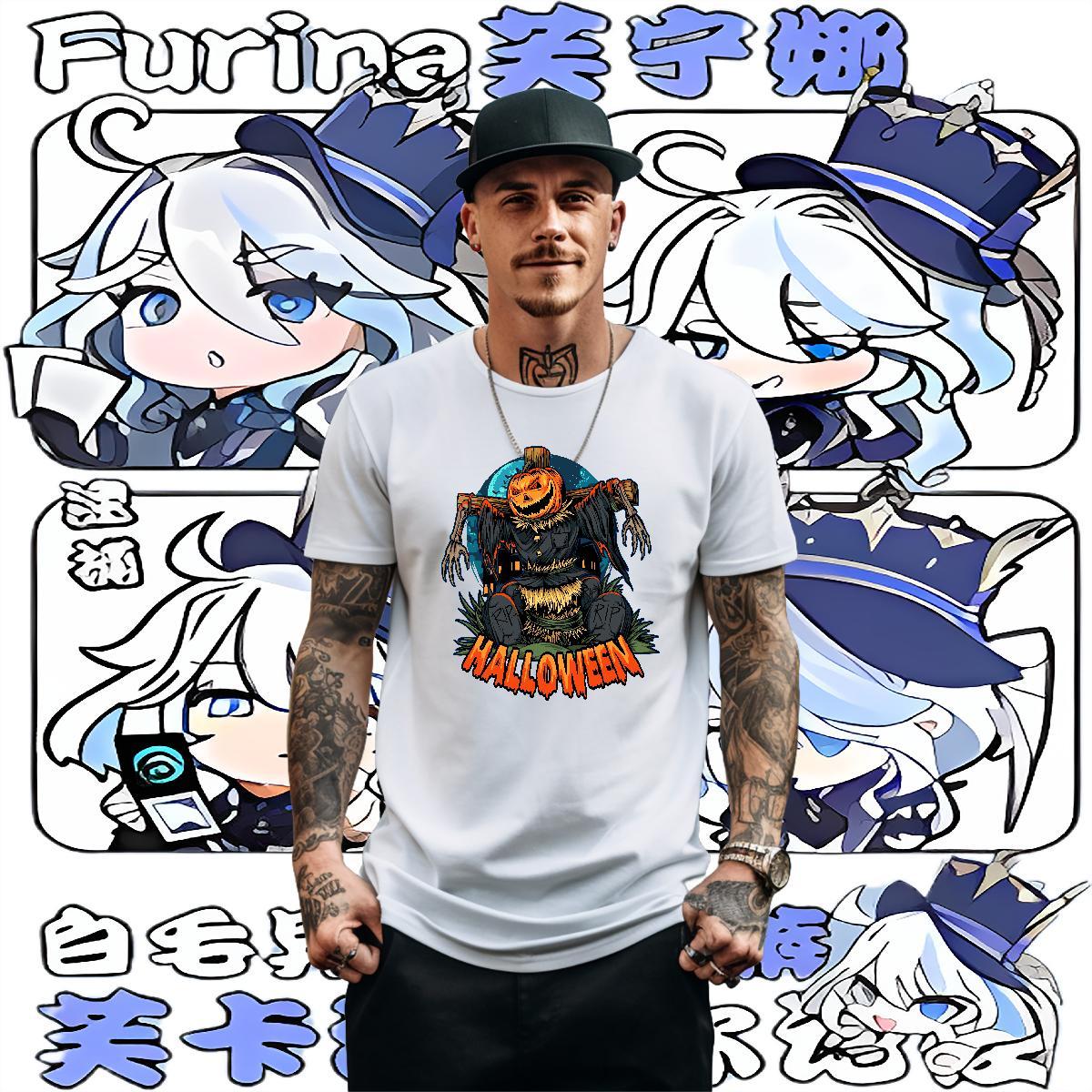 Free Shipping T-Shirts for Men 100% Cotton 230g Halloween Casual Daily Wear Tops Shirt Pure Cotton TOP Quality Men Clothes T-Shirt DIY Anime