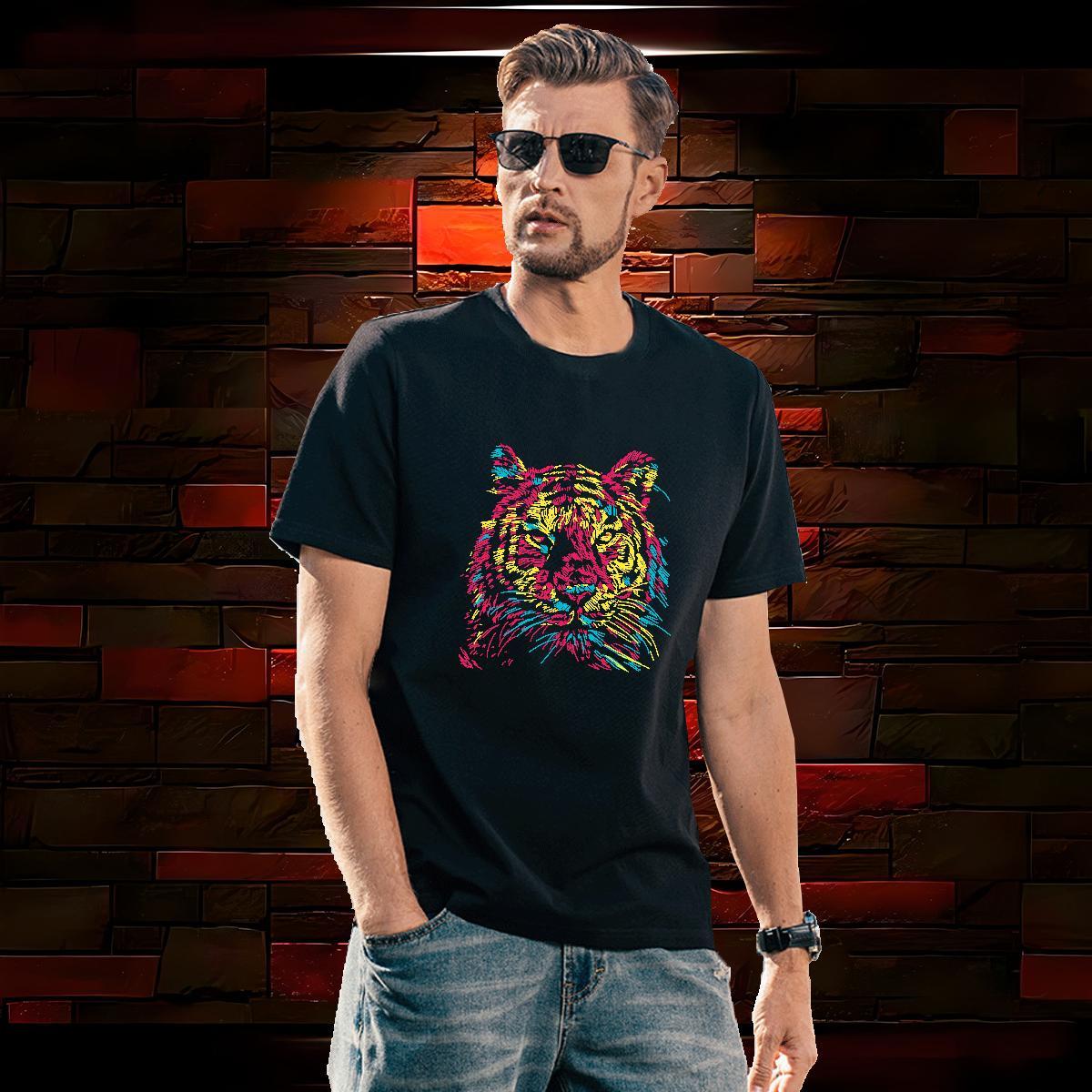 Designer Fashion 230g Pure Cotton T-Shirts for Men tiger Casual Men Tops Tees Polos Breathable Short Sleeve TOP Quality Oversized 4XL