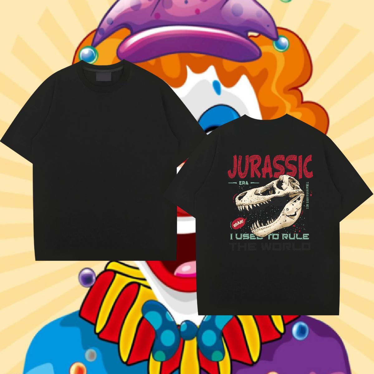 2024 New T-Shirts for Men 230g Pure Cotton dinosaur Hip Hop Tee Shirt Breathable Comfortable Tshirts Customized Print