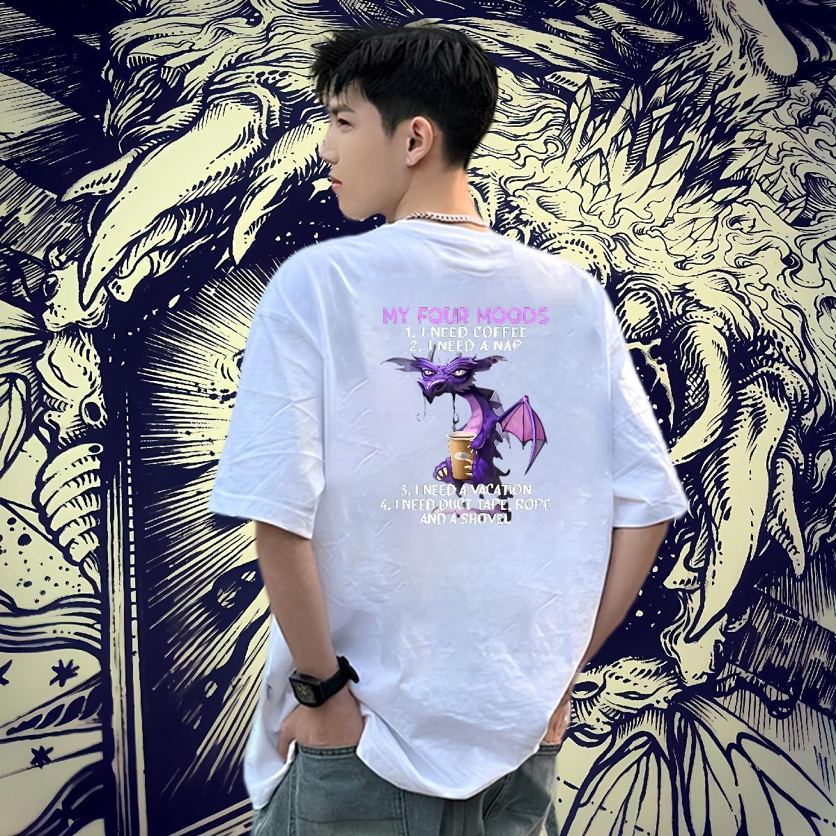 Fashion New T shirt 230g Pure Cotton dinosaur Hip Hop Polos Crew Neck Unisex Tshirt for Man Woman Oversized 4XL