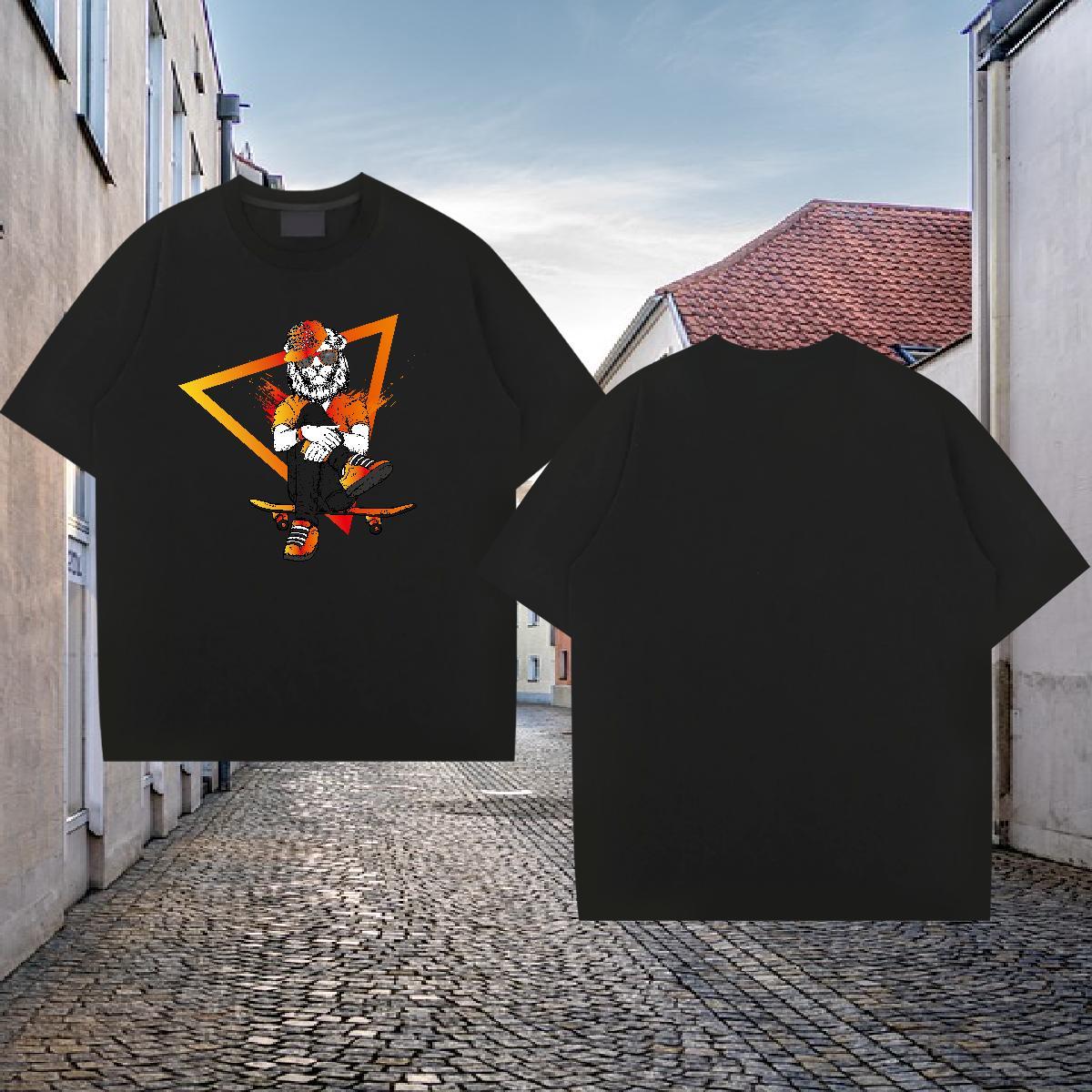 Fashion Casual Man T Shirts 230g Pure Cotton lion Street Casual Polos Breathable Short Sleeve Comfortable Mens Tshirts Black Oversized