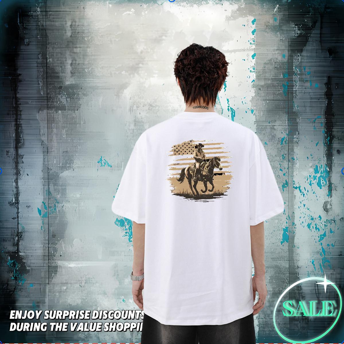 New Mens T Shirts 230g Pure Cotton horse Hip Hop Street Polos Breathable Short Sleeve Loose Fit Tshirt for Man Woman Custom Printed