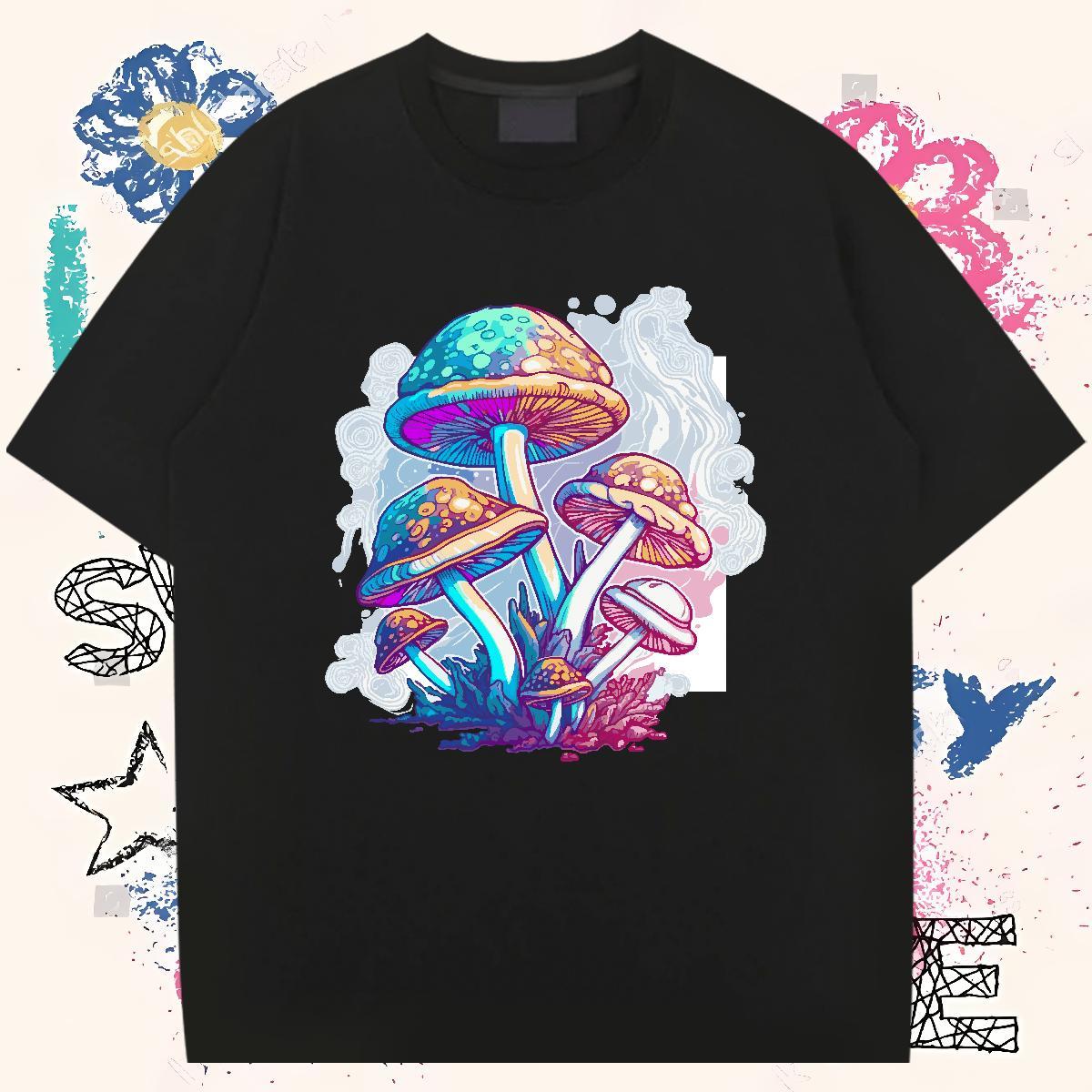 DIY T-Shirts 230g Cotton mushroom Casual Tee Shirt Short Sleeve Soft Popular Men Clothes T-Shirt White Plus Size