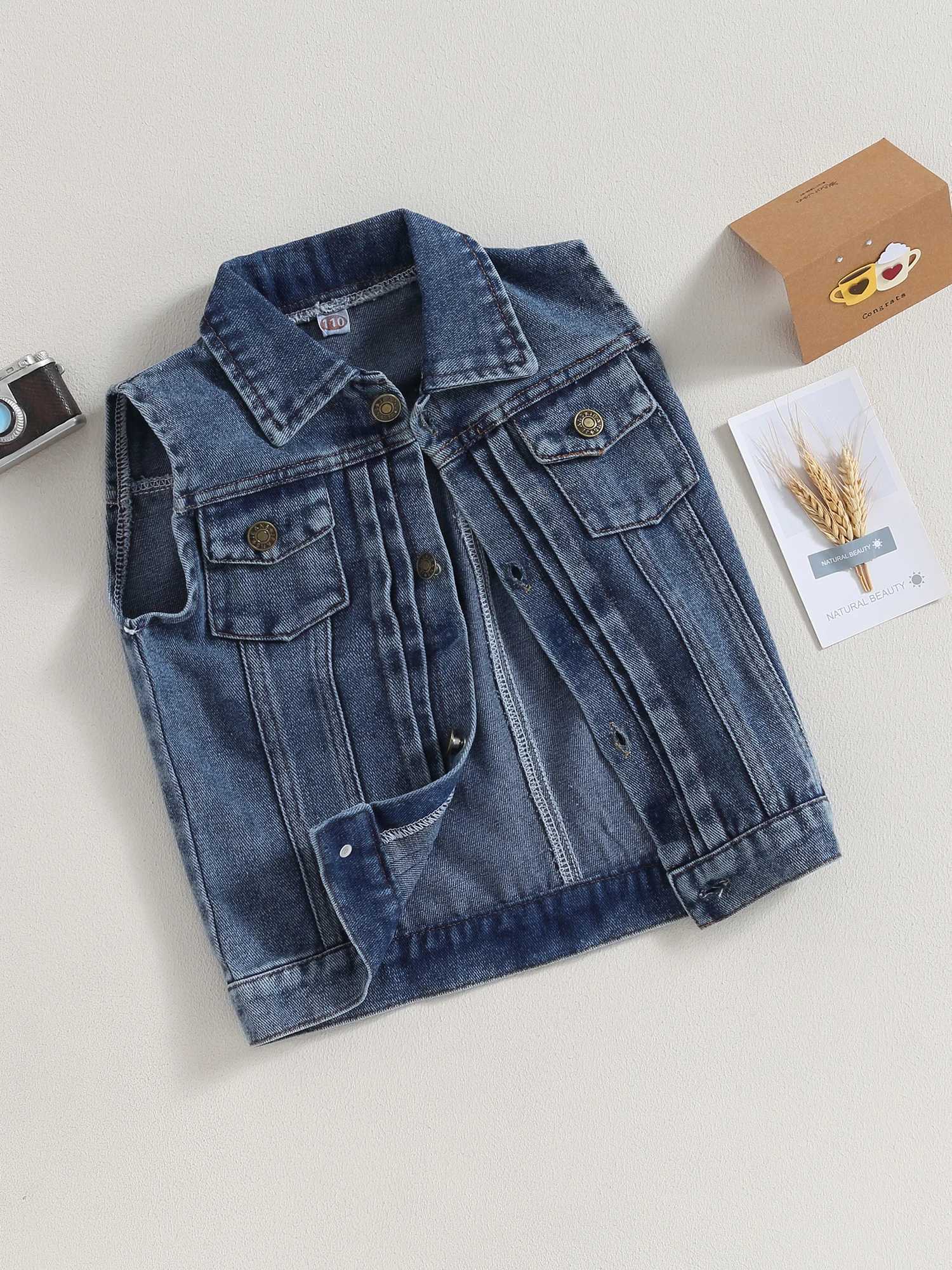 Retro denim jacket for children boys and girls sleeveless denim vest for children aged 2 4 6 and 8W240724