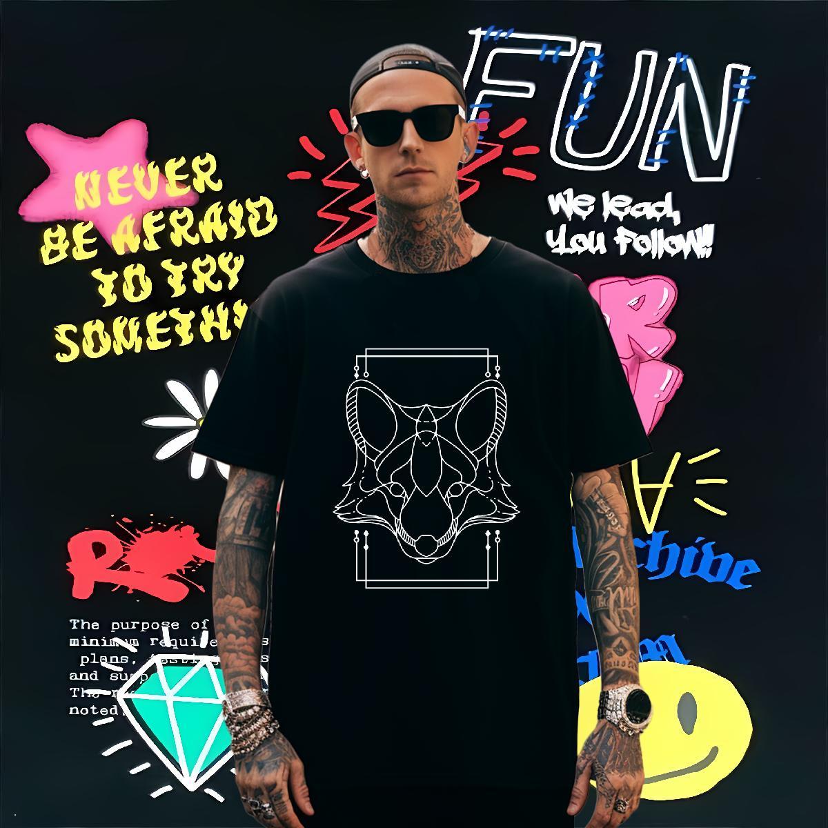 Mens T Shirts 230g Pure Cotton wolf Daily Wear O-Neck Short Sleeve Skull Mens Tshirts DIY Unisex Tees