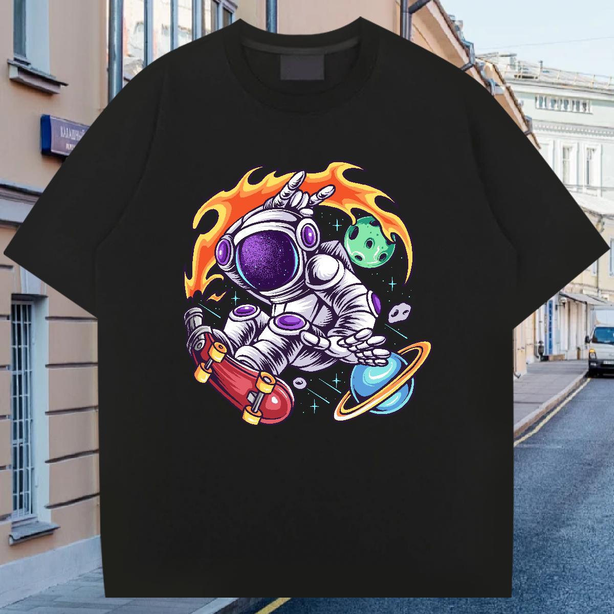 T Shirts Men 230g Pure Cotton cosmonaut Street Casual O Neck Short Sleeves Oversized 4XL Men Tees Classic Designer Tops Shirt