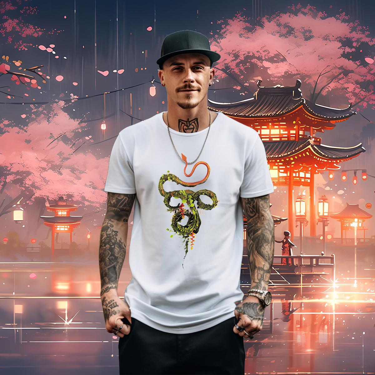 Casual New Men T Shirts 100% Cotton 230g snake High Street Hip Hop Tops Breathable Cool Design Tshirts Anime Print