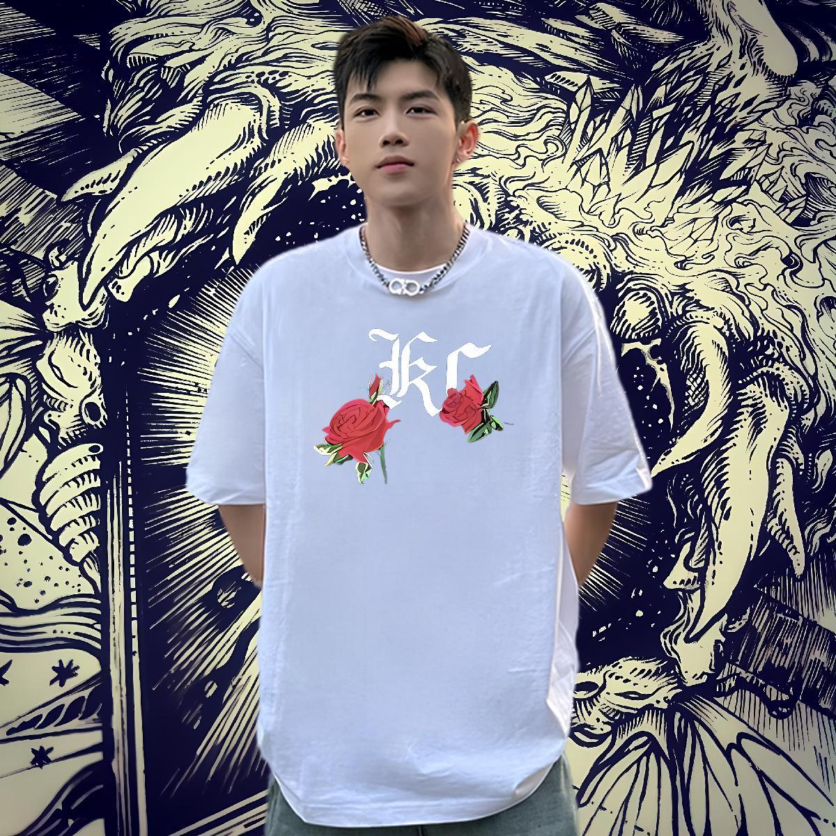 2024 DIY T shirt 230g 100% Cotton ROSE Casual Top Tees Crew Neck Breathable Unisex Couples T Shirts Oversized