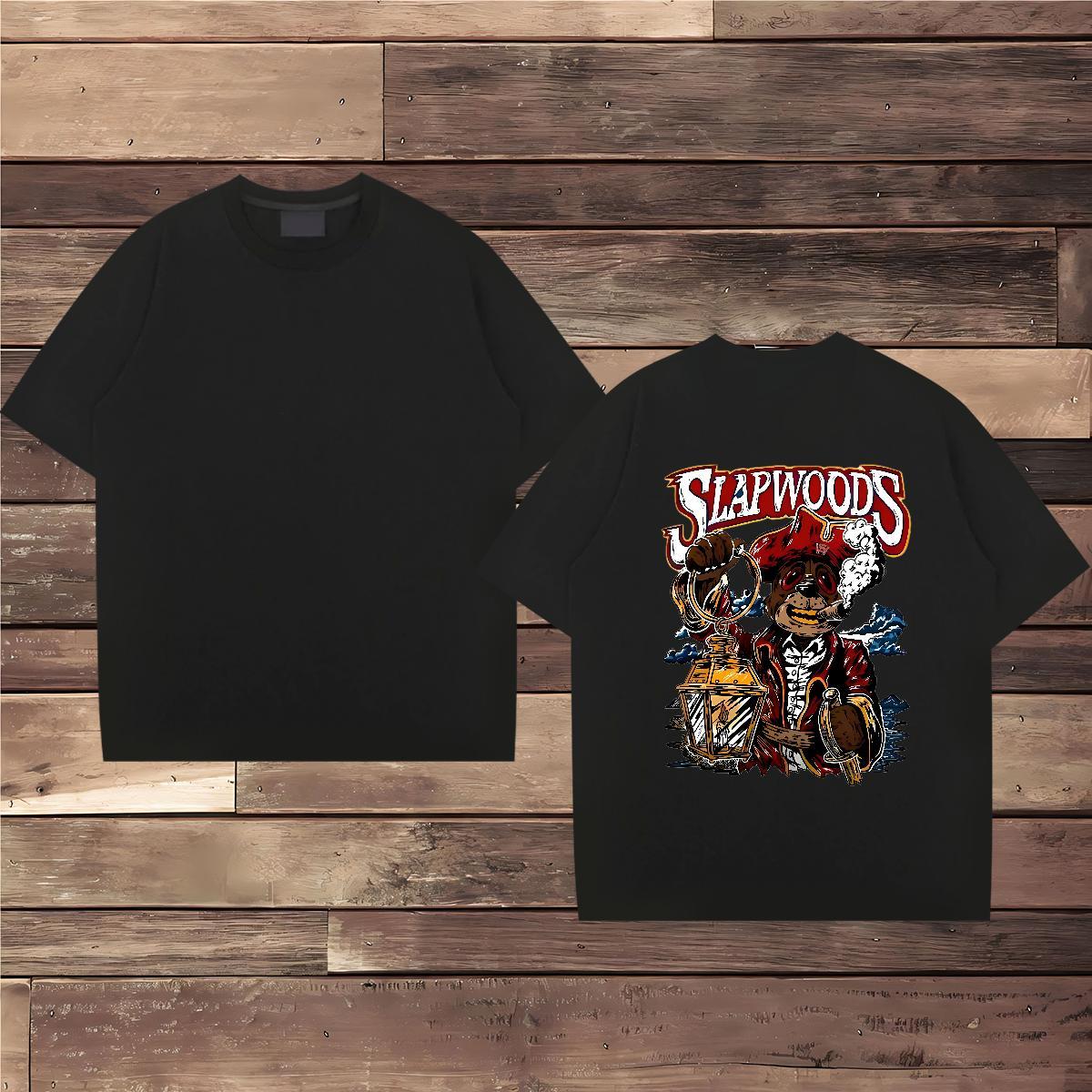 2024 DIY Man T Shirts 230g Pure Cotton bear Street Casual Tshirts Round Neck Short Sleeve Loose Men Tees Cartoon Print