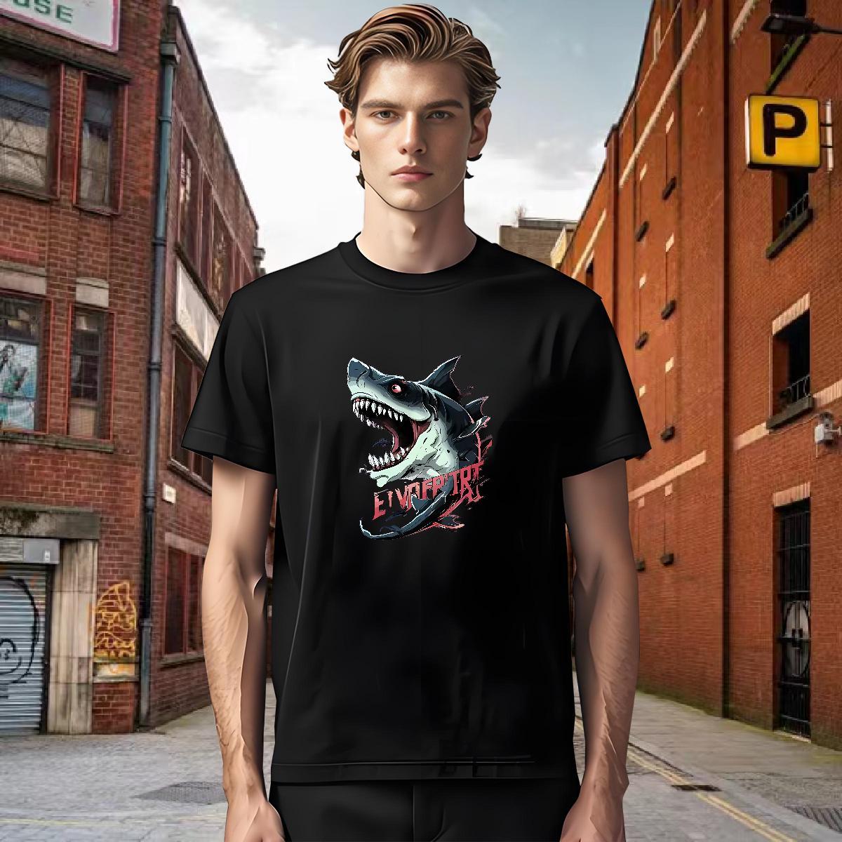 Cool Design Tshirts 230g 100% Cotton shark T-Shirts for Men Hip Hop Street Breathable Short Sleeve DIY New Arrival Tees