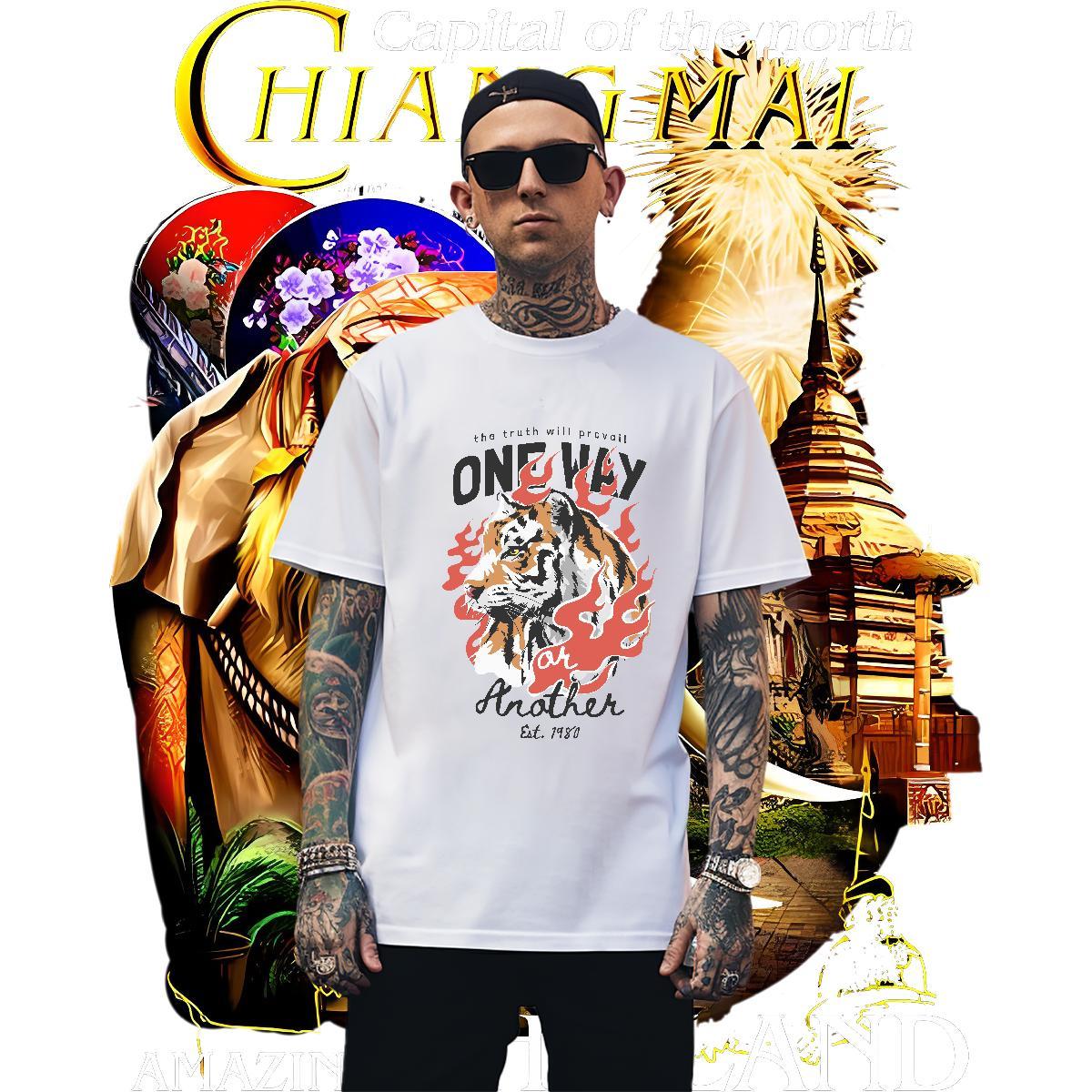 Designer Men Clothes T-Shirt 230g 100% Cotton tiger Men T Shirts Home Outdoor Breathable Short Sleeve Black Oversized Designer Fashion Top Tees