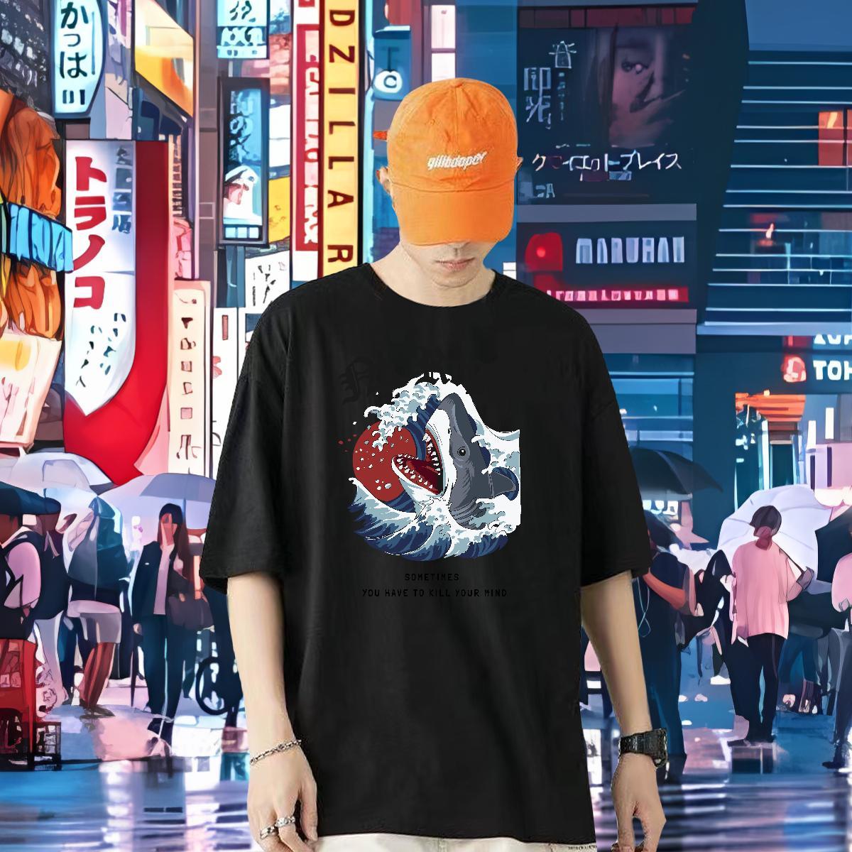 New Arrival T-Shirts 230g Cotton shark Daily Outfit Tees Shirts O-Neck Short Sleeve Designer Tshirt for Man Woman Anime