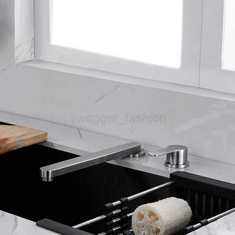 304 Stainless Steel Sink Faucet Hidden Lifting Folding Kitchen Faucet Hot and Cold Mixed Water Separate Sink Tap Dual HolesXJ240806