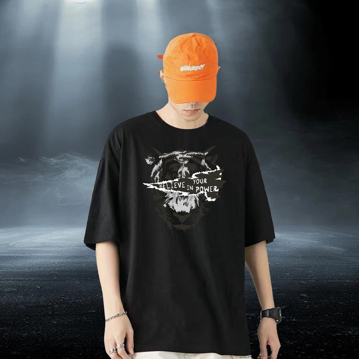 Free Shipping Men T Shirts 100% Cotton 230g tiger Anime Printing Street Clothes Round Neck Short Sleeve Cool Design Men Tees Plus Size Cartoon
