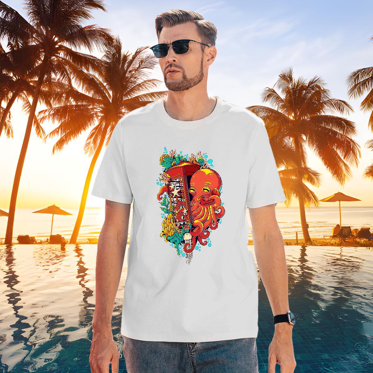 Classic Couples T Shirts 230g 100% Cotton octopus T Shirt For Man Spring Summer Breathable Short Sleeve Oversized 2024 New Tees Shirts