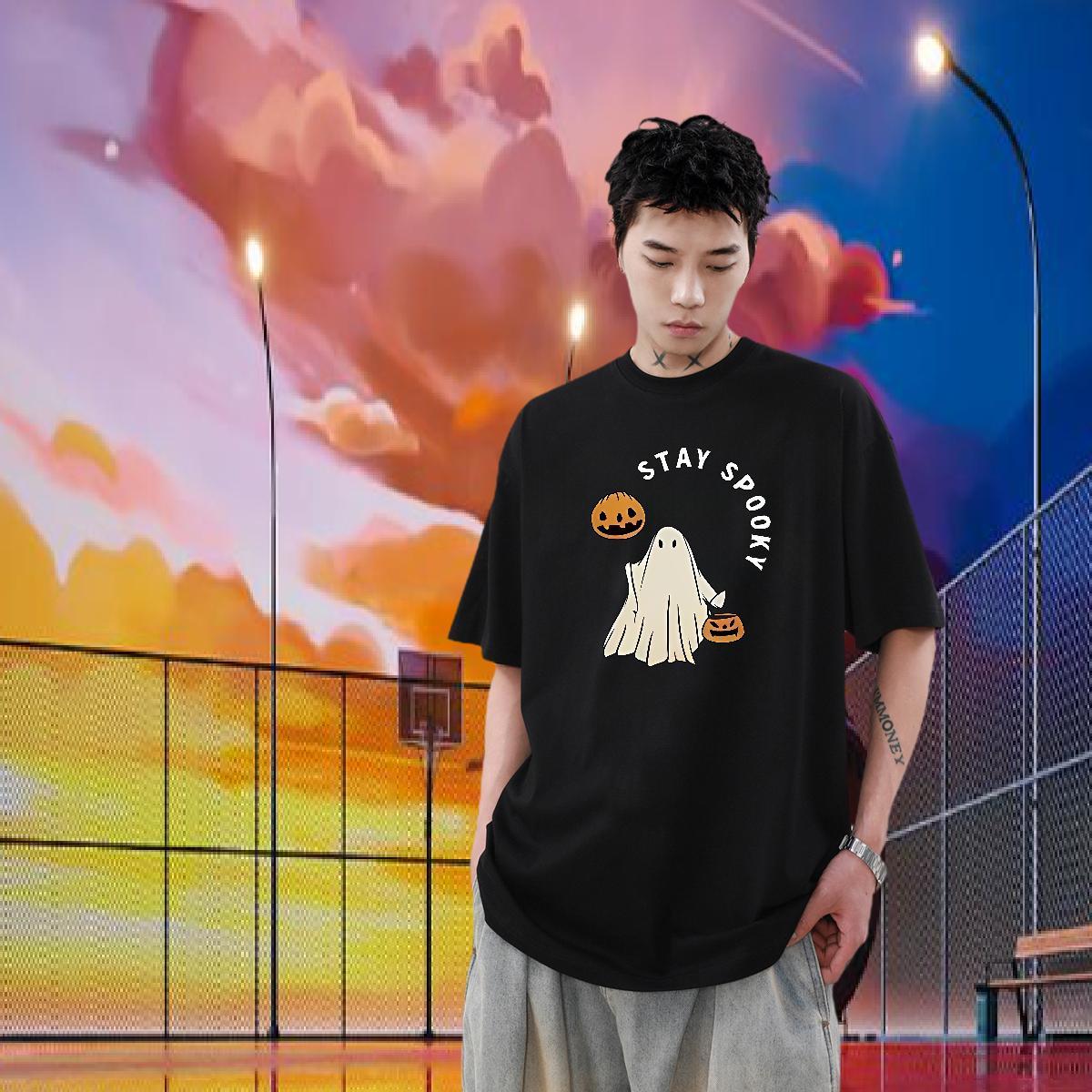 Wholesale T Shirt For Man 230g Cotton halloween Hip Hop Clothes Crew Neck Cool Design Men Tshirts White Plus Size
