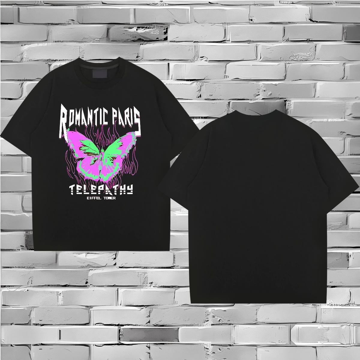 Fashion Casual Mens T Shirts 100% Cotton 230g Butterfly Casual Daily Wear Clothes Breathable Crew Neck Cool Design Men Tops Tees Black White