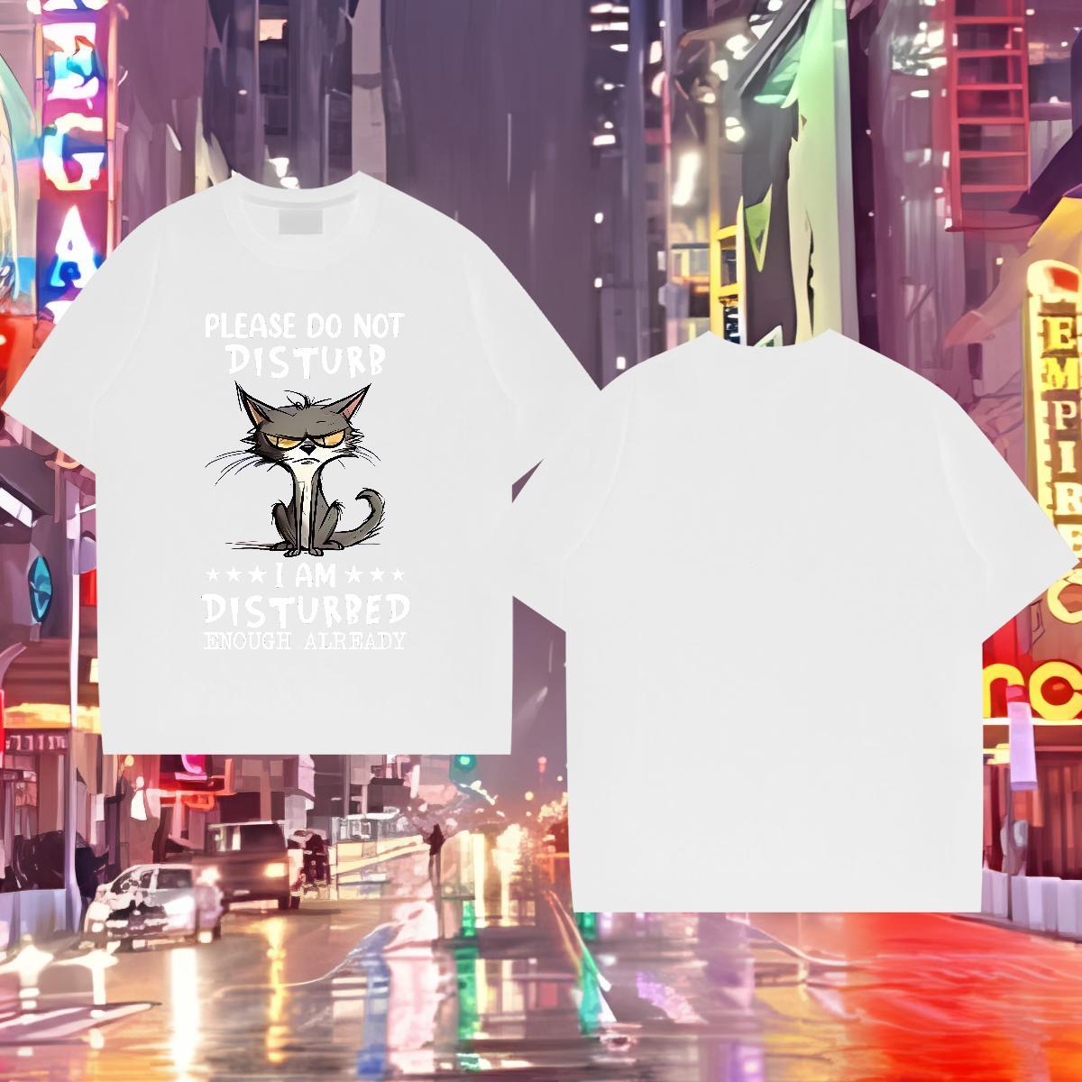 Classic Casual Man T Shirts 230g 100% Cotton cat High Street Hip Hop Tops O Neck Short Sleeves Brand Tshirts Custom Print Oversized