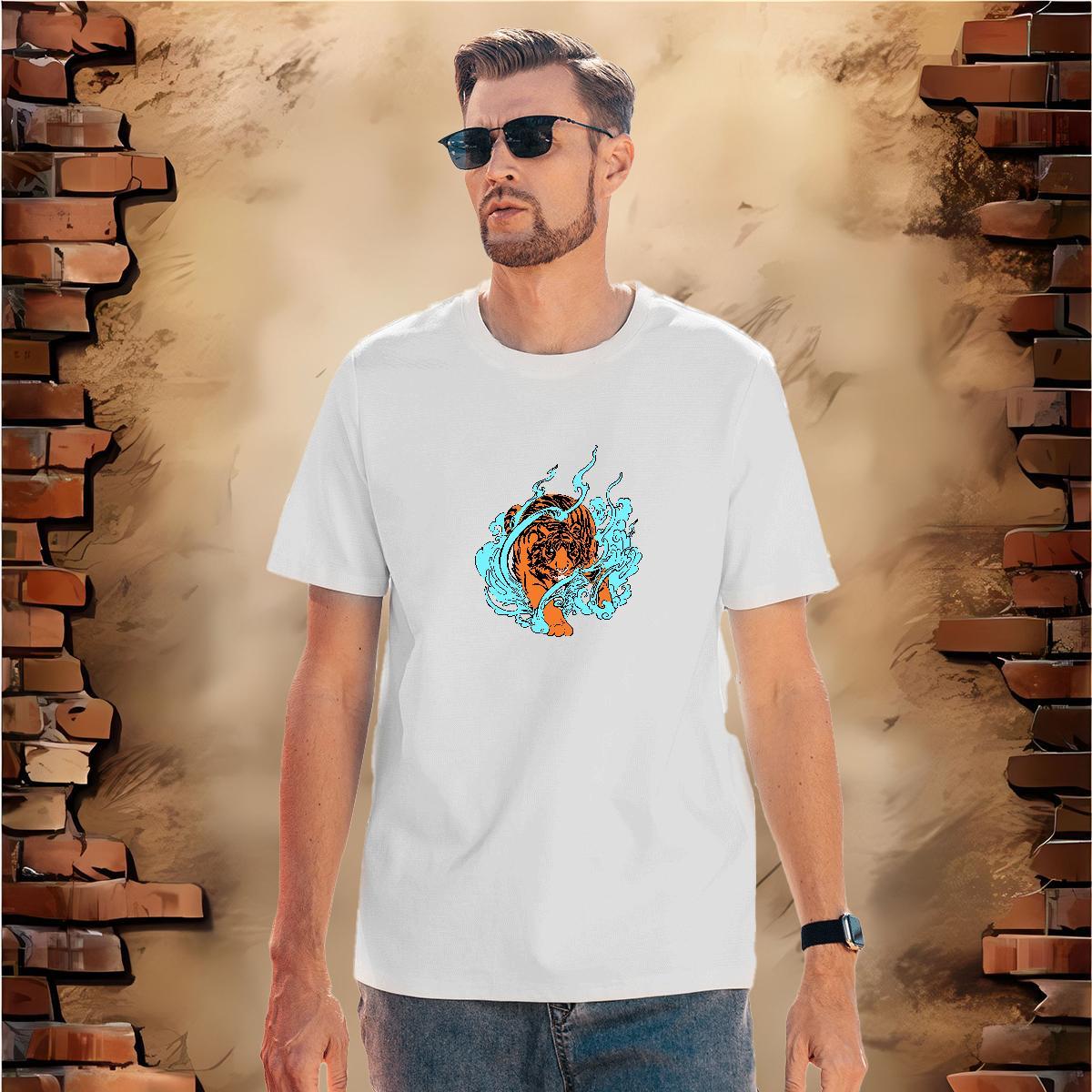 Fashion Design T Shirt For Man 230g 100% Cotton tiger Street wear Hip Hop Clothes Short Sleeve Soft Loose Men Clothes T-Shirt DIY Anime
