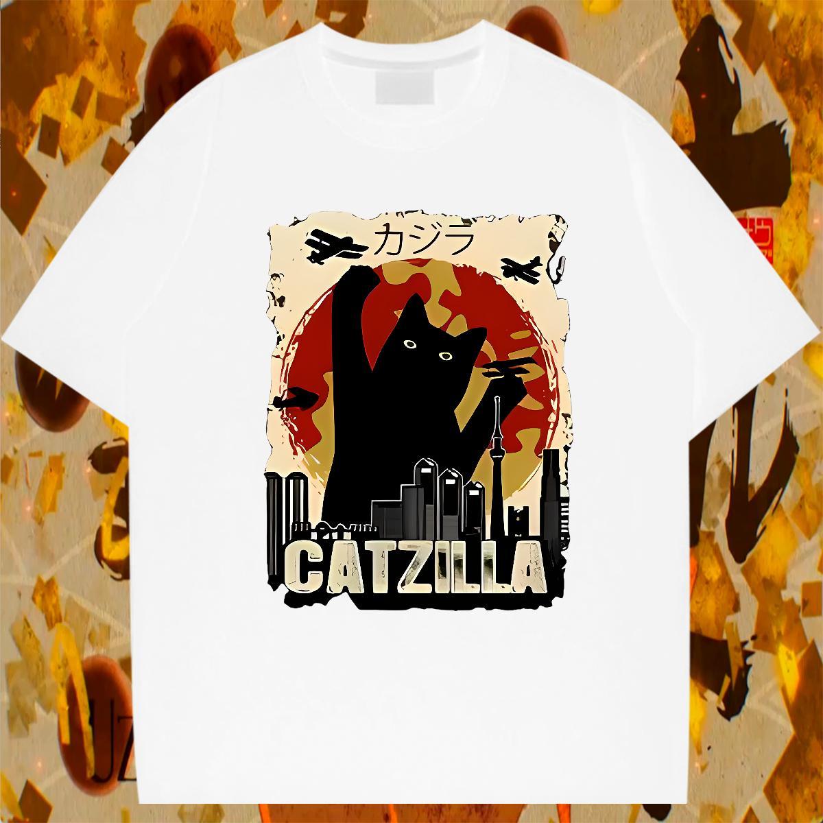 Comfortable Couples T Shirts 100% Cotton 230g Street Wear cat Black White Breathable Short Sleeve DIY Customized T-Shirts Tops