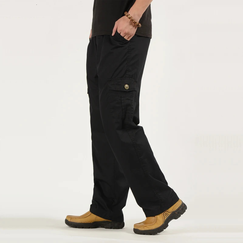 Mens Oversized Cargo Pants Multi Pockets Military Trousers Plus Size Drawstring Baggy Tactical Khaki Straight 240806