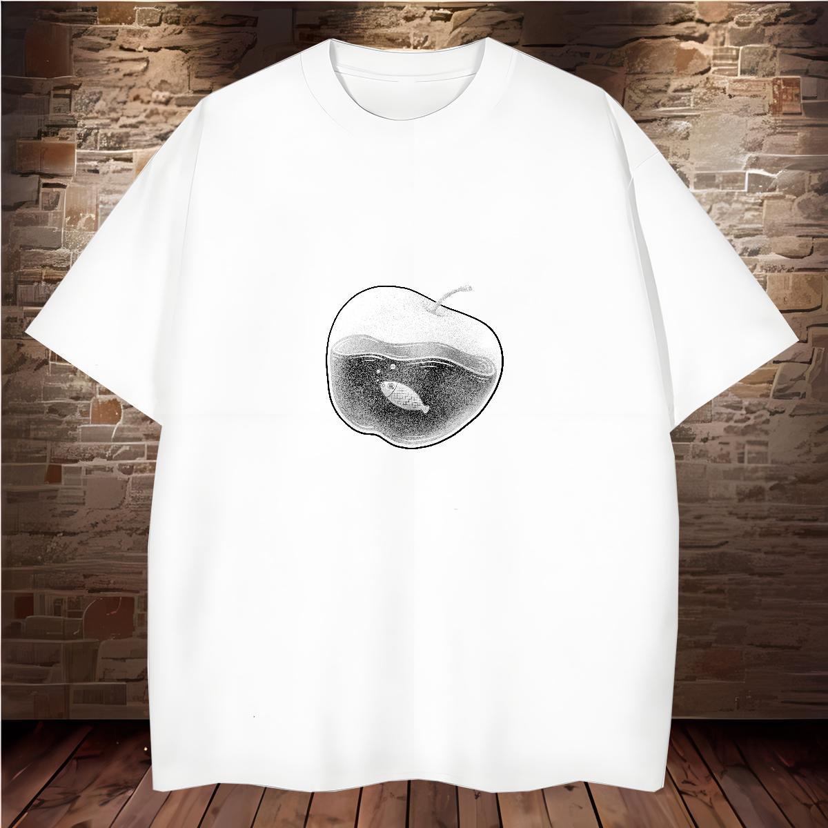 New T Shirts Men 230g 100% Cotton fish High Street Hip Hop Top Tees Crew Neck Loose Fit Men Tees Oversized 3XL 4XL