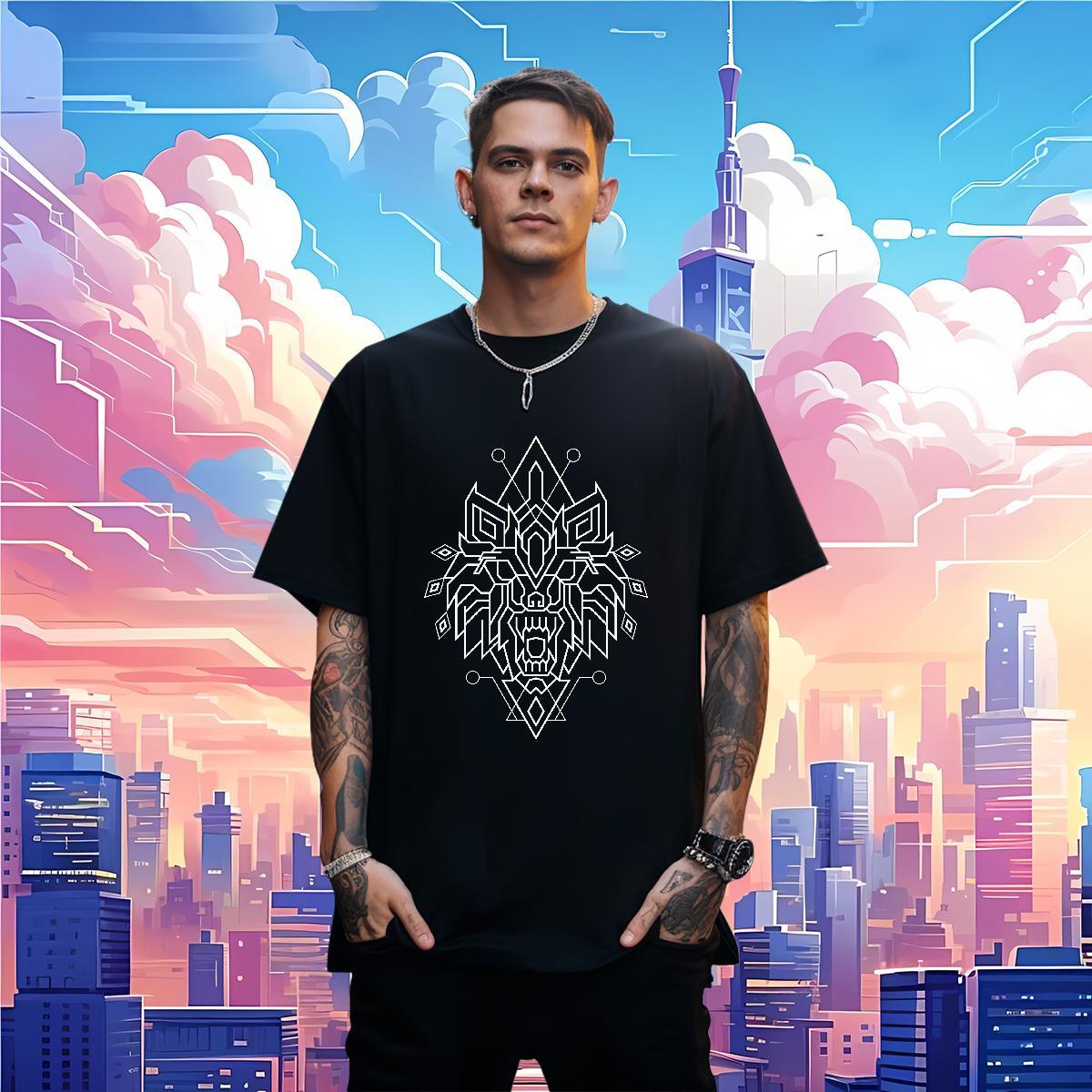 T Shirts Men 230g 100% Cotton Geometric line Street Breathable Short Sleeve Custom Print Oversized Men Clothes T-Shirt Fashion New TOP Quality Tees Sh