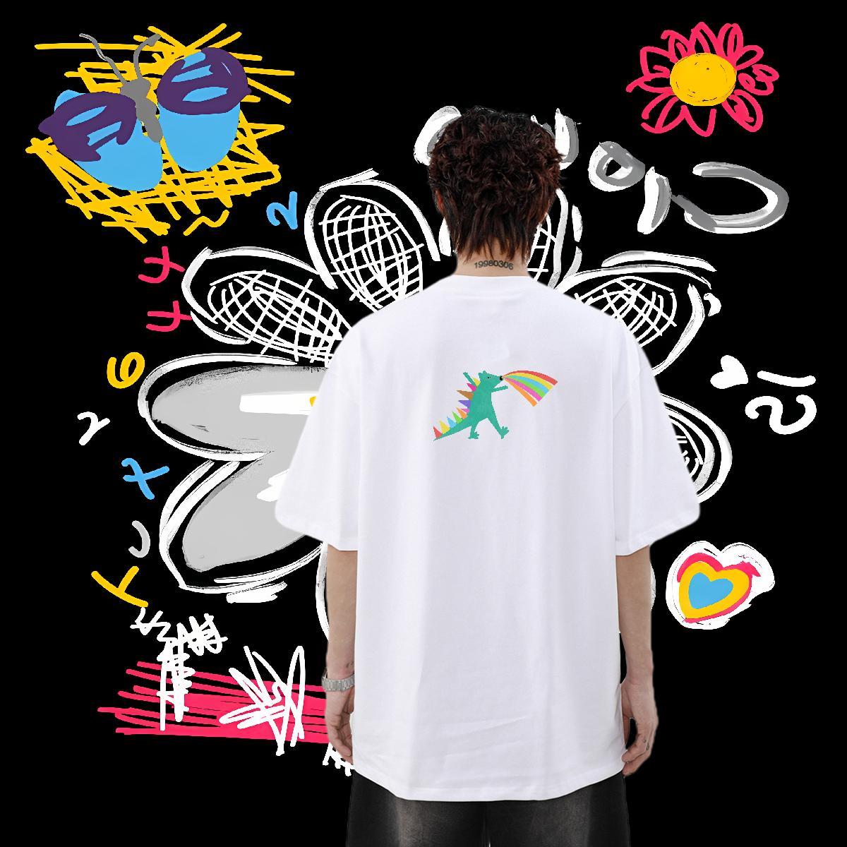 New Man T Shirts 100% Cotton 230g dinosaur Casual Beach Clothes O-Neck Short Sleeve Unisex Tshirts Custom Printing