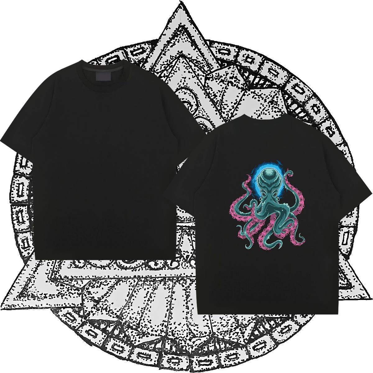 Wholesale Mens T Shirts 100% Cotton 230g octopus Casual Beach Polos Short Sleeve O-Neck Designer Tshirt for Man Woman Graphic