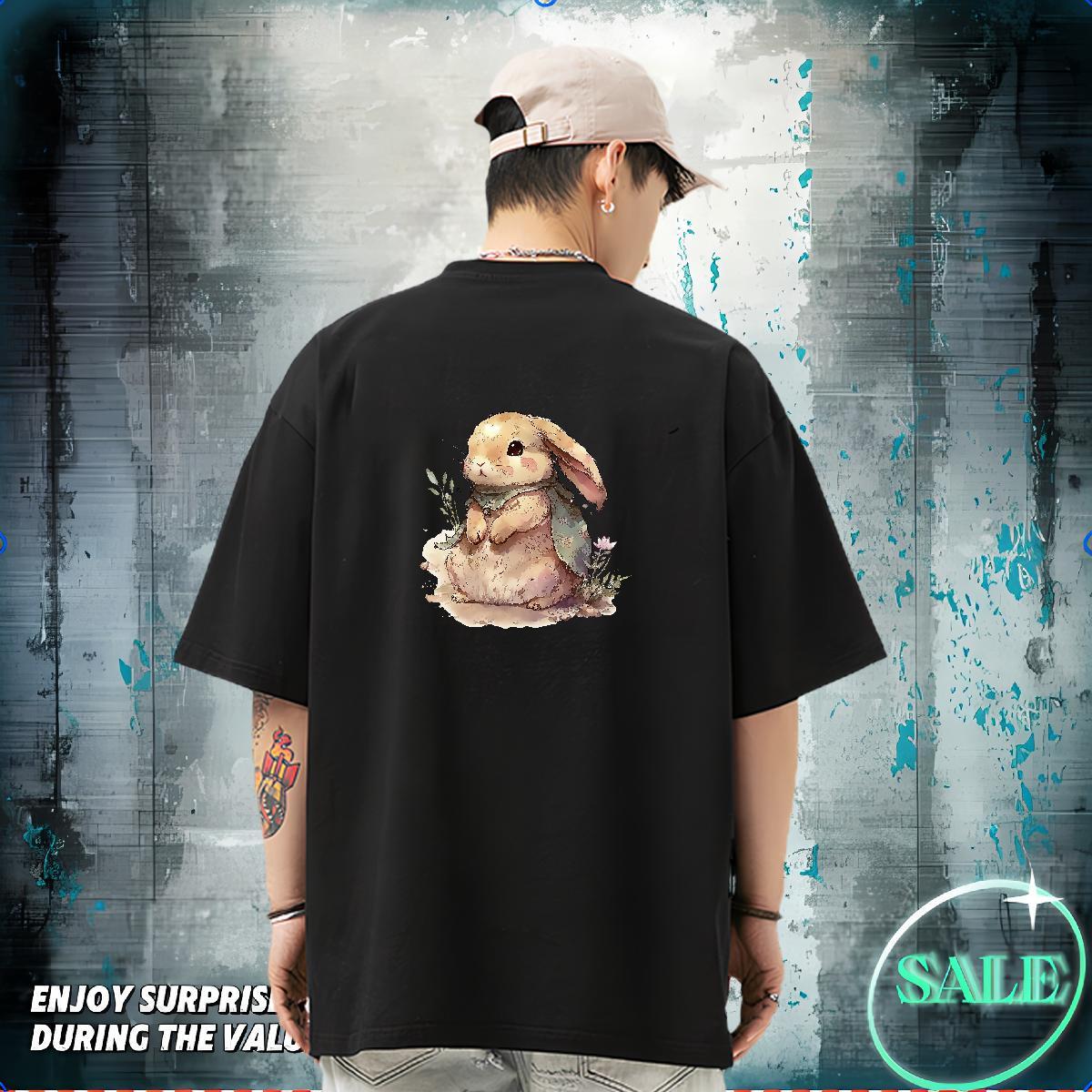 Classic Casual T-Shirts 230g Pure Cotton rabbit Outdoor Tees Breathable Popular Men Tops Tees Plus Size Custom