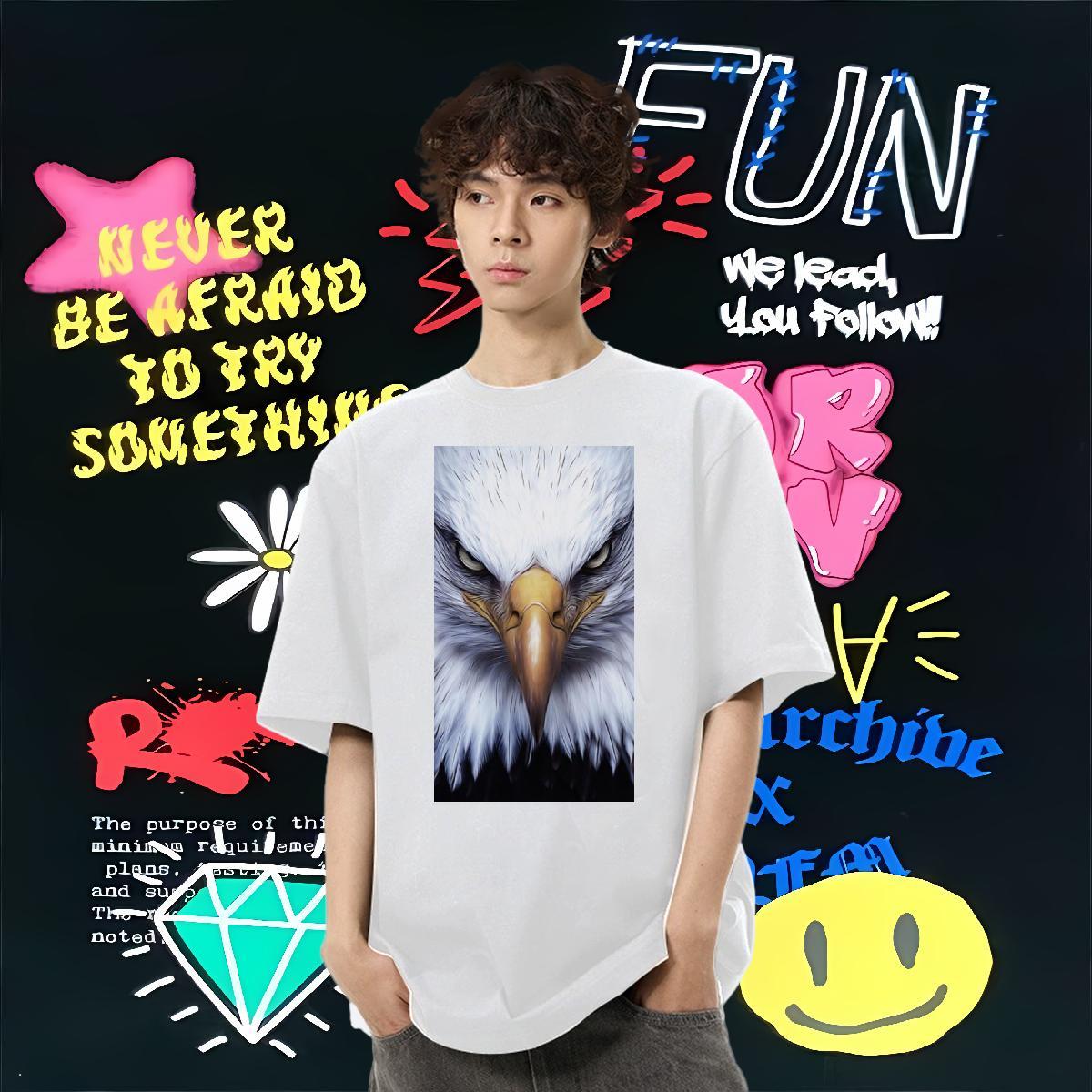 Casual New T shirt 230g 100% Cotton cool Sports Casual Polos O-Neck Short Sleeve Soft Mens Tshirts Floral Print
