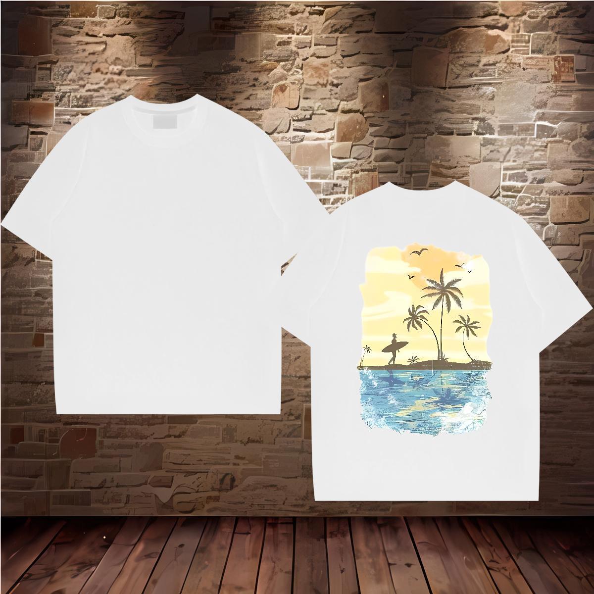 2024 Summer Mens T Shirts 230g 100% Cotton tree Street Tops Shirt Round Neck Short Sleeve Classic Men Tops Tees Oversized