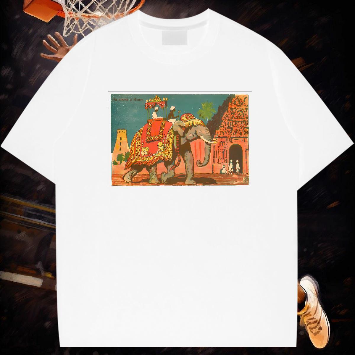 Classic T Shirt For Man 100% Cotton 230g Elephant Daily Outfit Tops Shirt Short Sleeve O-Neck Loose Fit Men Tees Oversized 3XL 4XL