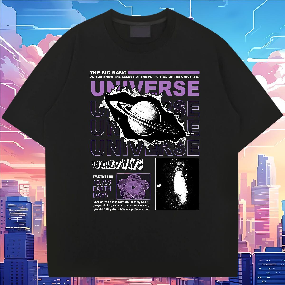 T Shirt For Man 230g Cotton universe Daily Outfit Breathable Short Sleeve White Plus Size Men Tops Tees New Unisex Wear