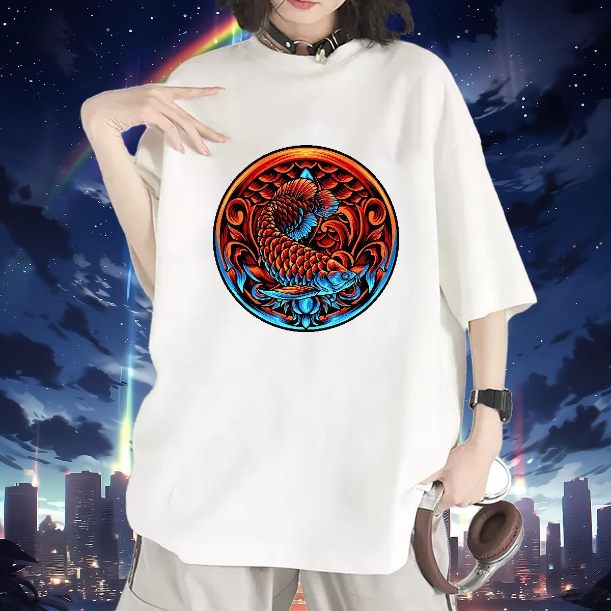 High quality T-Shirts O-Neck Short Sleeve Lady T shirt Cartoon Printing L-4XL Gold fish Casual Sport 230g Pure Cotton 2024 Designer Clothings