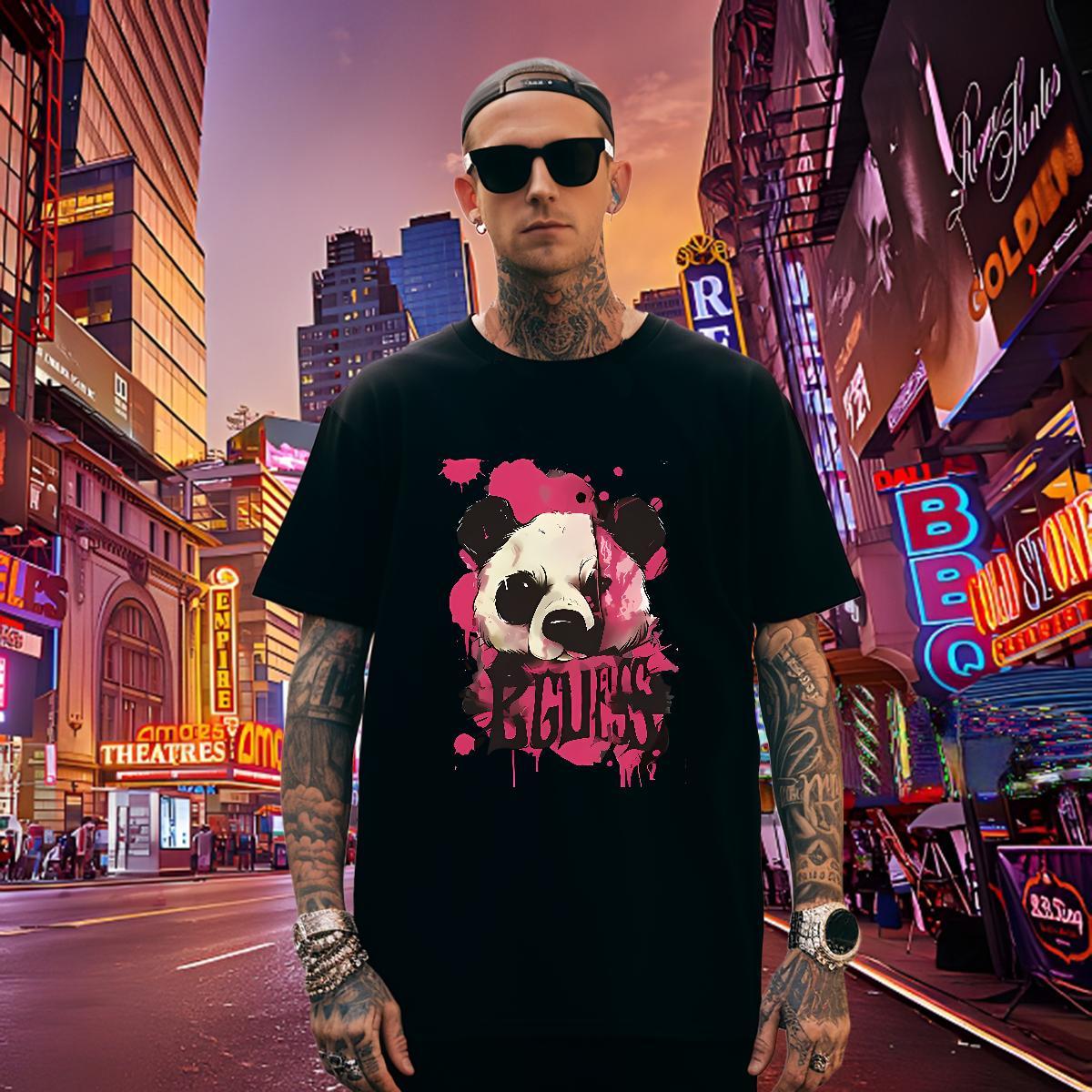 High Quality Men Tees 230g Cotton panda T-Shirts for Men Casual Beach Crew Neck Breathable Skull 2024 Tops