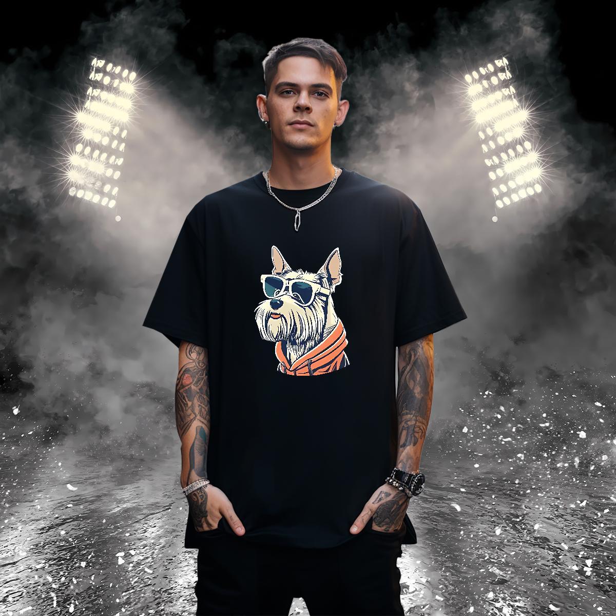 Cool Men Tops Tees 100% Cotton 230g dog T-Shirts Beach Short Sleeve O-Neck DIY Printed Classic Casual Tshirts