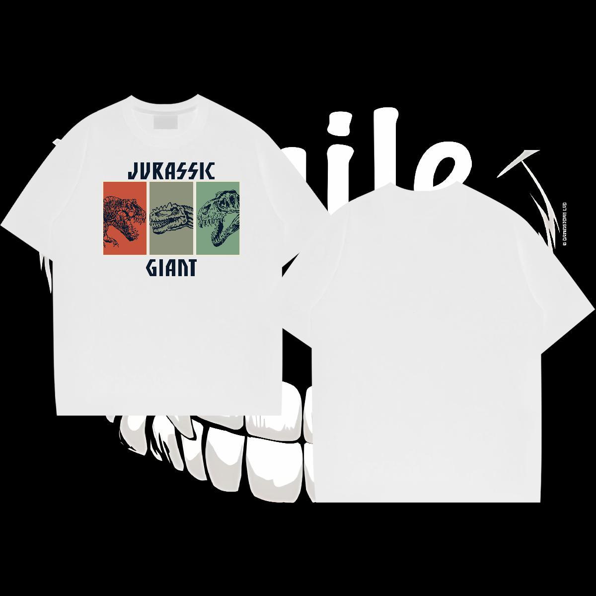 New Men T Shirts 230g Pure Cotton dinosaur Street wear Hip Hop Tops Shirt Breathable Crew Neck Loose Fit Men Tees Oversized
