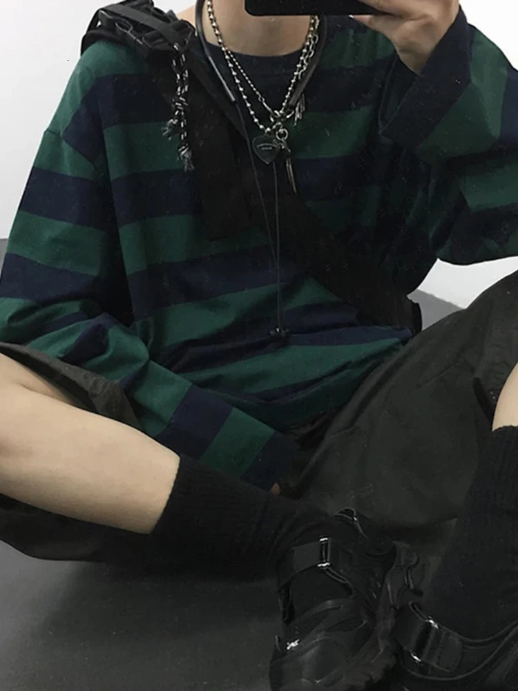 Autumn Striped T-Shirt Long Sleeve Oversize T-Shirt Gothic Teen Tops Couple Casual Women Shirt Fashion Harajuku Loose Streetwear 240806