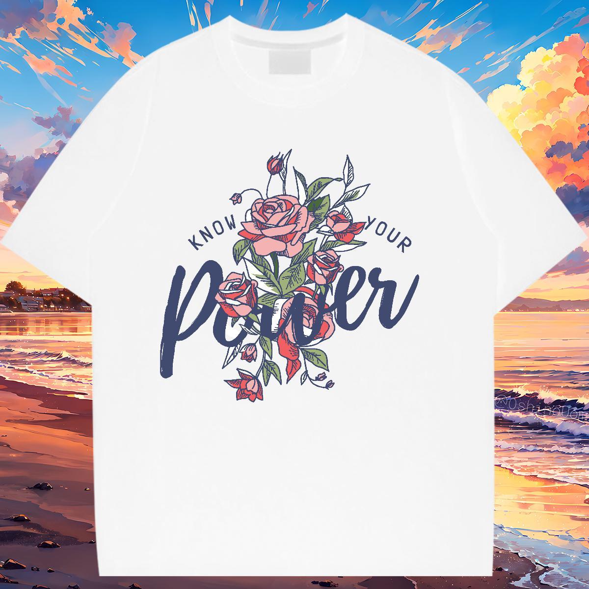 Female T Shirts Women O Neck Short Sleeves Women Tshirts Anime Oversized flower Casual 230g Cotton New Tops