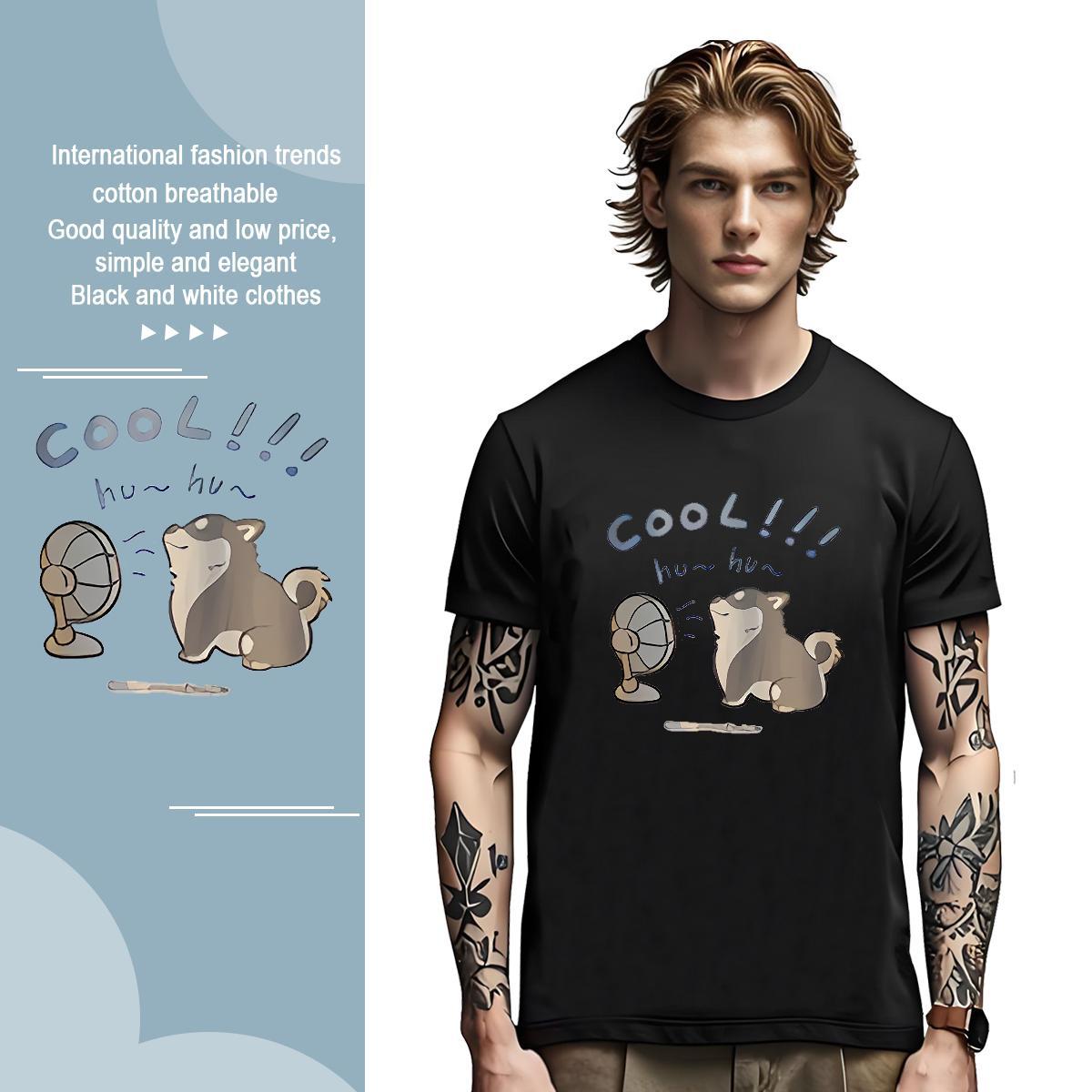 T Shirts Men 230g Cotton dog Outdoor Round Neck Short Sleeve Cartoon Print Men Tees 2024 Designer Cool Design Clothings