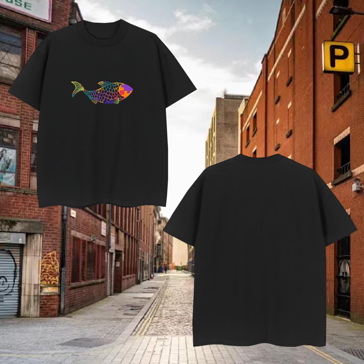 Wholesale Men Tees 230g Cotton fish Men T Shirts Street Crew Neck Breathable Plus Size Custom Stylist Top Tees