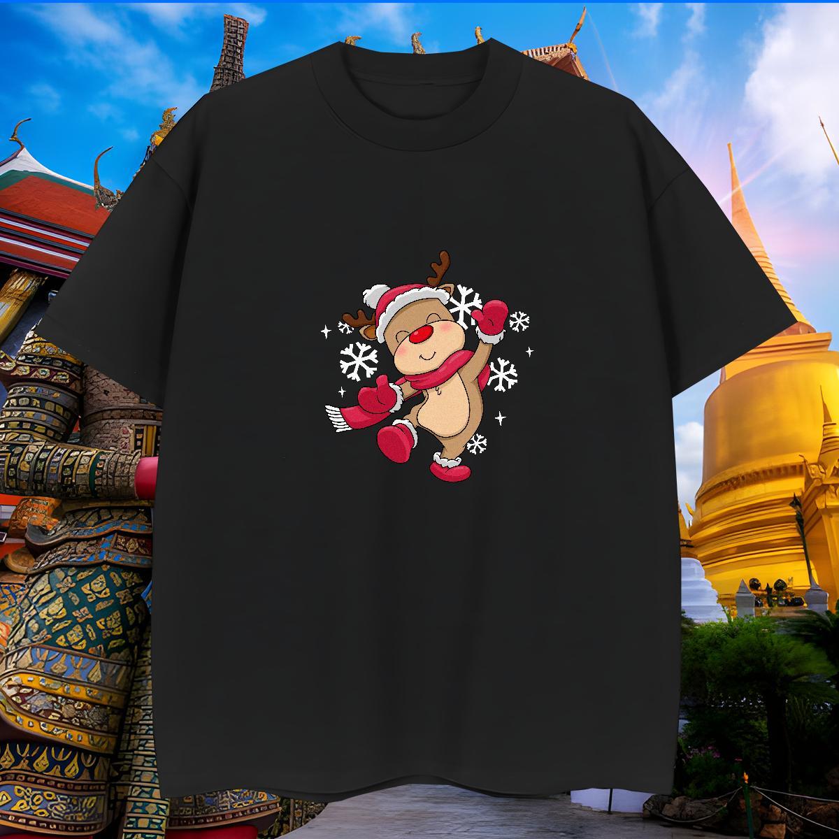 Loose Tshirt for Man Woman 230g 100% Cotton Christmas T shirt Daily Outfit Short Sleeve O-Neck Skull 2024 DIY Tee Shirt