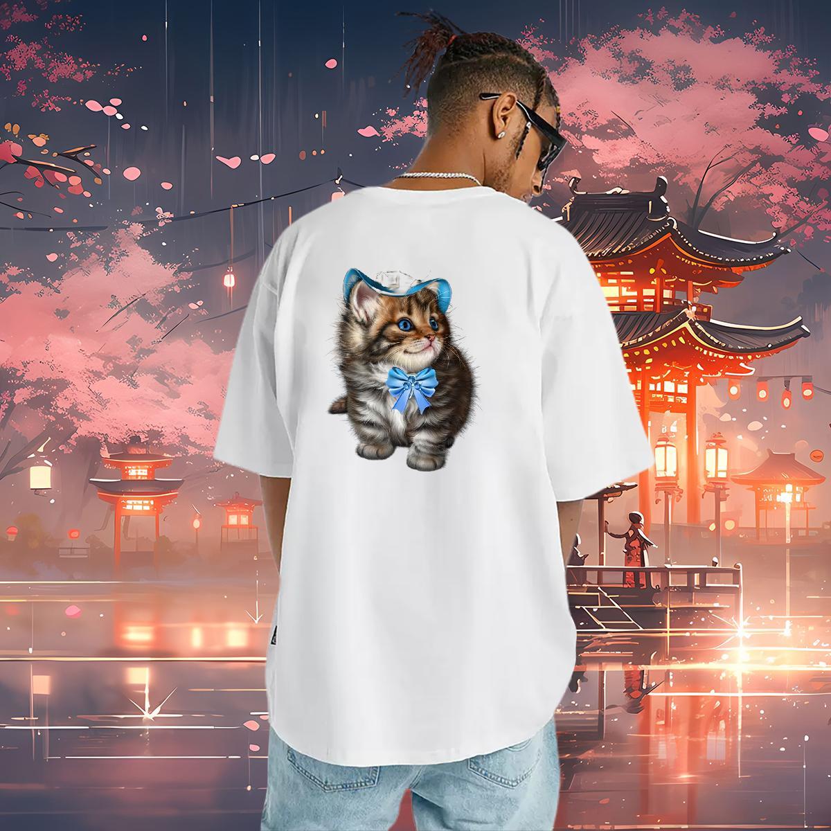 Classic T-Shirts 230g Pure Cotton cat Home Outdoor Wear O-Neck Short Sleeve Brand Tshirt for Man Woman DIY Printed